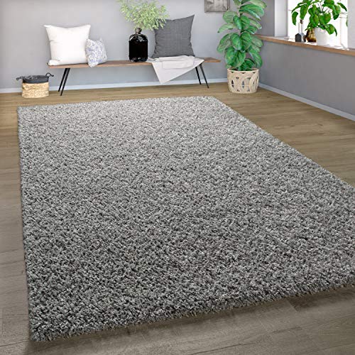 Alfombra Shaggy De Pelo Alto Y Largo Gran Espesor del Hilo En Gris Brillante Liso, tamaño:120x170 cm