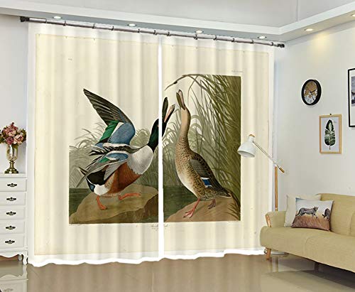 AmDxD 2 paneles de poliéster cortina para ventana, cortinas para dormitorio, dos patos, cortinas lavables a máquina, marrón claro, 250 cm de ancho x 222 cm de alto
