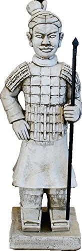 AnaParra Figura Guerrero Xian Chino Terracota Samurai con Lanza para el jardín Decorativa 82cm. hormigón Color Ceniza