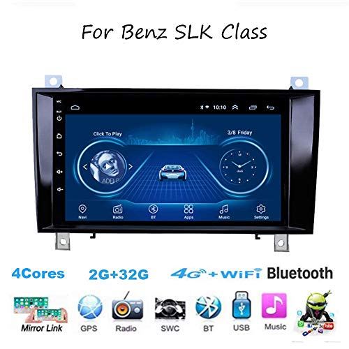 Android Car Stereo Radio Sat Nav Double DIN para Mercedes Benz SLK R171 W171 Navegación GPS Pantalla táctil de 9 Pulgadas Unidad Principal Reproductor Multimedia Receptor de Video