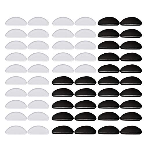 AOBB 30 Pares de Almohadilla de Nariz Adhesiva de Silicona Antideslizante para Gafas y Gafas de Sol(1mm Transparente + Negro）