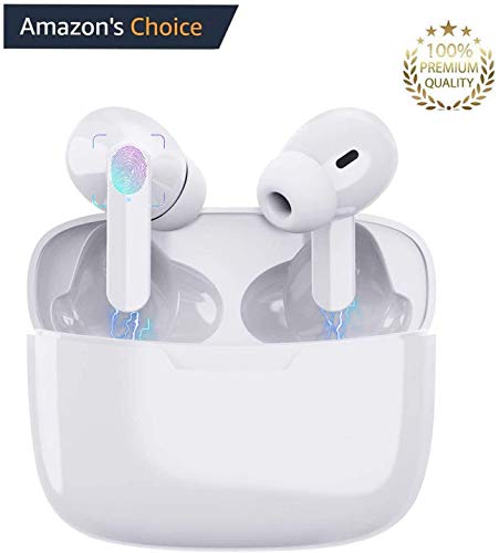 Auriculares Bluetooth,Auriculares inalámbricos,Auriculares Bluetooth 5.1 en la Oreja con Caja de Carga de 24 Horas, Micrófono Incorporado, Control Táctil,Auriculares Blancos para Android/iPhone