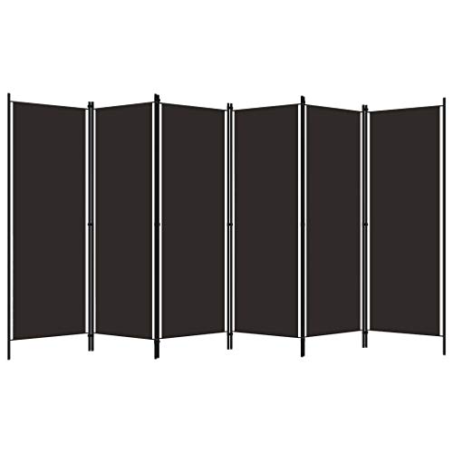 Ausla Biombo separador de 6 paneles, 300 x 180 cm, de hierro con recubrimiento en polvo y tela, color marrón
