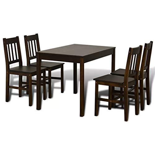 Ausla Mesa de comedor con 4 sillas modernas, juego de comedor de madera de pino, juego para 4 personas, muebles de cocina, 5 piezas, marrón vintage