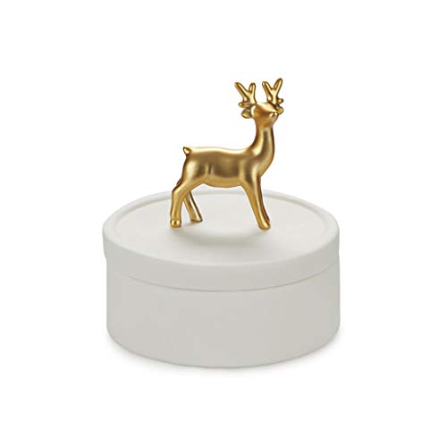 Balvi Caja joyero Deerling Color Blanco y Dorado Mate Caja de cerámica para Joyas con Tapa y Figura de Ciervo Decorativa Porcelana 9,8 cm