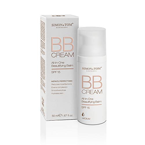 BB CREAM SIMON & TOM - Base de maquillaje - Hidrata, corrige y alisa la piel - Reduce imperfecciones - Con protección solar SPF 15 - Tono MEDIO / 50 ml.
