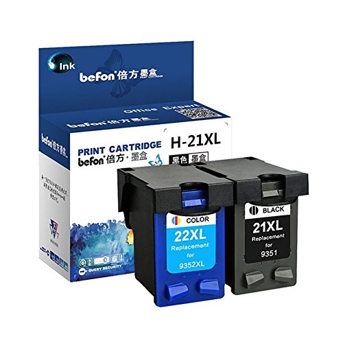 befon 21 x l 22 x l remanufacturados Cartuchos de Tinta para HP 21 22 XL Color Negro Pack de 2 Compatible para HP DeskJet F4140, F380 F4180 D2360 D1460 PSC 141 (21/22 XL)