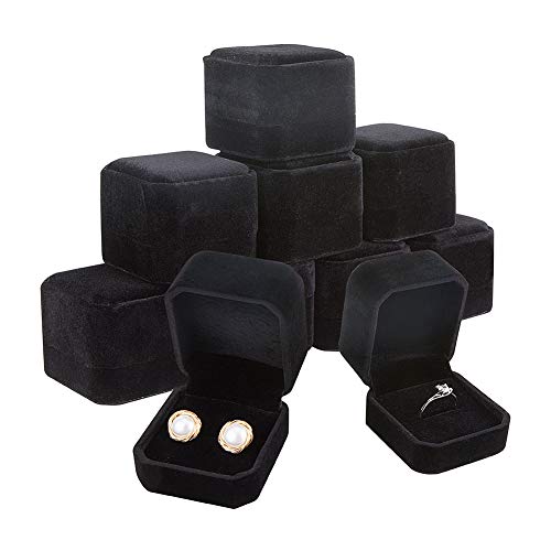 BENECREAT 10 Pack Caja de Anillo Negra Caja de Regalo de Terciopelo Envase Superior de Joyería para Muestra, Compromiso, Boda 54.5x49.5x41.5mm