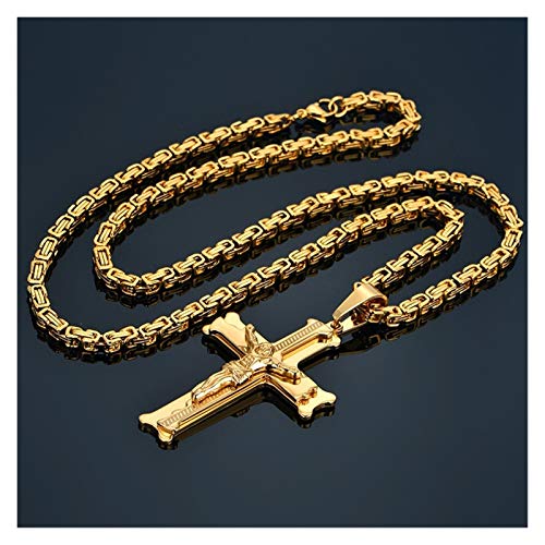 BGDRR Cadena, Cristo Cruz Collar Largo de Acero Inoxidable para Hombres Collar de Color Oro Collares (Length : 58cm, Metal Color : Gold Color)