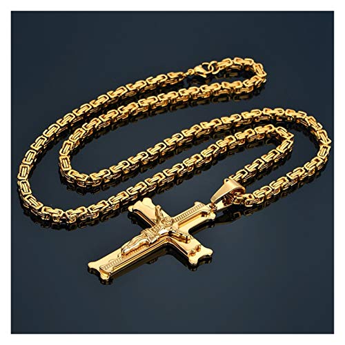 BGDRR Cadena, Cristo Cruz Collar Largo de Acero Inoxidable para Hombres Collar de Color Oro Collares (Length : 58cm, Metal Color : Gold Color) BGDRR Cadena, Cristo Cruz Collar Largo de Acero Inoxidable para Hombres Collar de Color Oro Collares (Length : 58cm, Metal Color : Gold Color)