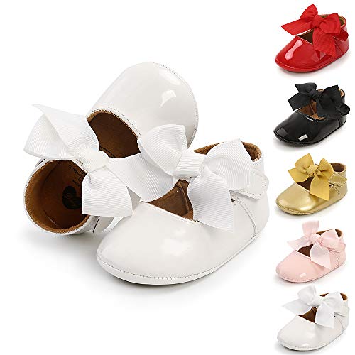 BiBeGoi Mary Jane - Zapatos de ballet para recién nacidos con moño y suela antideslizante suave para niñas, color Negro, talla 0-6 meses