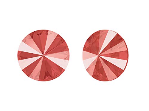 Bijoux Components Swarovski Element, Rivoli 1122, rodondo 14mm, 1 Pieza, Cabujón de Vidrio en la Forma de un Doble Cono multifacético, sin Agujero, Crystal/Light Coral (Pale Red Iridescent Shades)