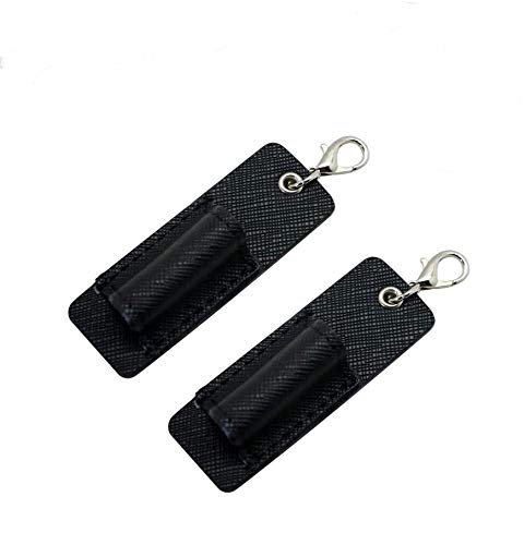 Boshiho - Portalápices retráctil de piel auténtica, 2 unidades, para porta tarjetas o cordón para el cuello (soporte para bolígrafo-negro2)