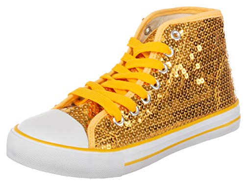 Brandsseller - Zapatillas para mujer con lentejuelas, media altura, color Amarillo, talla 41 EU