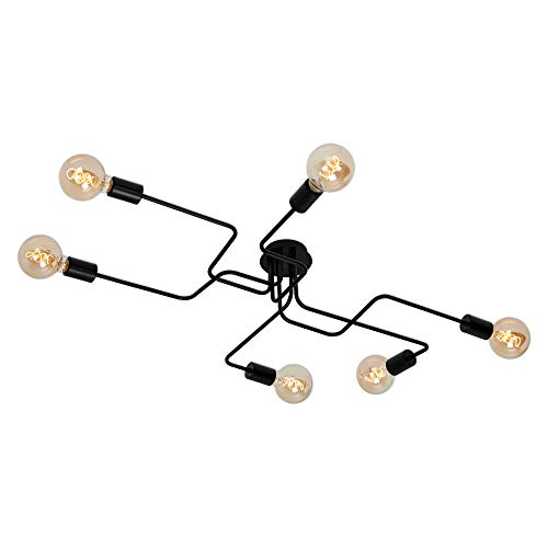 Briloner Leuchten - Lámpara de techo de 6 luces, retro, vintage, 6x E27 - máx. 60 vatios, metal, negro, 960x800x190 mm (Largo x ancho x alto)