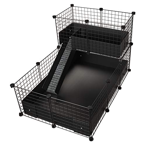 CagesCubes - Jaula CyC Deluxe (Base 2X3 + Loft 2x1 - Panel Negro) + Base de Coroplast en Negro para cobayas