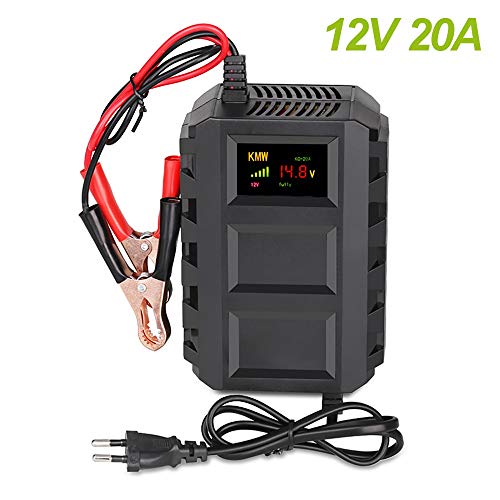 Cargador de batería para moto coche 12 V 20 A, mantenimiento de batería inteligente con tecnología de reparación por impulsión, pantalla LCD, voltaje 110 ~ 240 V, capacidad 10 AH-250 AH