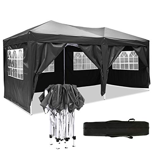 Carpa Impermeable Plegable 3x6 Cenador Jardin Exterior 3 Regulables en Altura para Camping Playa Fiesta