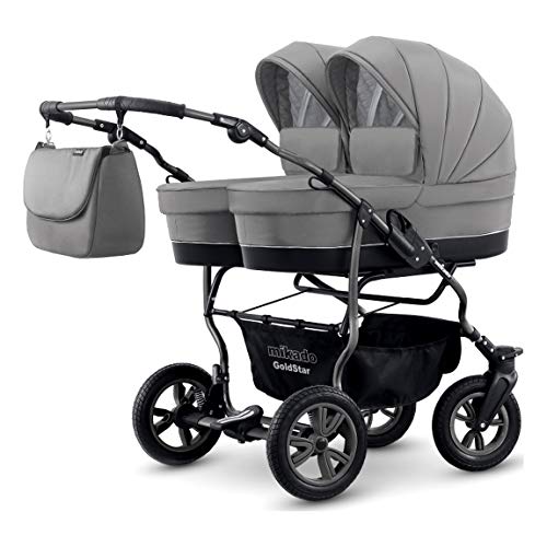 Carro gemelar 3 piezas. Capazos+sillas+portabebes+accesorios. BBtwin Goldstar trio. Gris