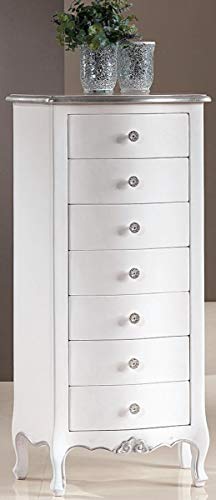 Casa Padrino cómoda Barroco Blanco/Plata 54 x 35 x A. 110 cm - Armario Noble de Madera Maciza con 7 cajones - Calidad Muebles Barrocos Casa Padrino cómoda Barroco Blanco/Plata 54 x 35 x A. 110 cm - Armario Noble de Madera Maciza con 7 cajones - Calidad Muebles Barrocos