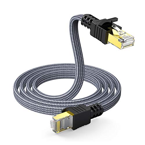 Cat 7 Cable de Red Ethernet 1m, Snowkids Alta Velocidad 10 Gbit/s 600 MHz Cable Plano Trenzado de Nailon Profesional Chapado en Oro STP Cable Ethernet Cat 7 RJ45 para Router Modem Switch TV Box PC PS4