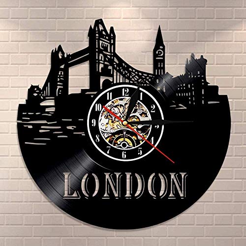 CCGGG Reloj de Pared artístico para Colgar en la Pared del Horizonte de Londres Reloj de Pared con Disco de Vinilo de Paisaje de la Ciudad de Londres Reloj de Regalo de Viaje de Paisaje Big Ben