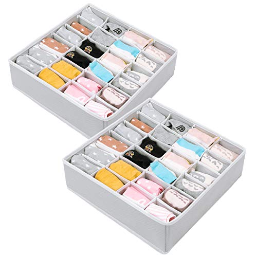 CGBOOM Cajas de almacenamiento para calcetines y accesorios pequeños, caja plegable de 24 celdas, armario y cajones, sistema de organización para calcetines, bufandas, sujetadores (2 unidades gris)