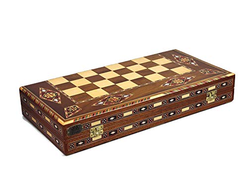 Chessgammon Juego de tabla de viaje de Backgammon, hecha a mano, con incrustaciones de madera de nogal, color rojo