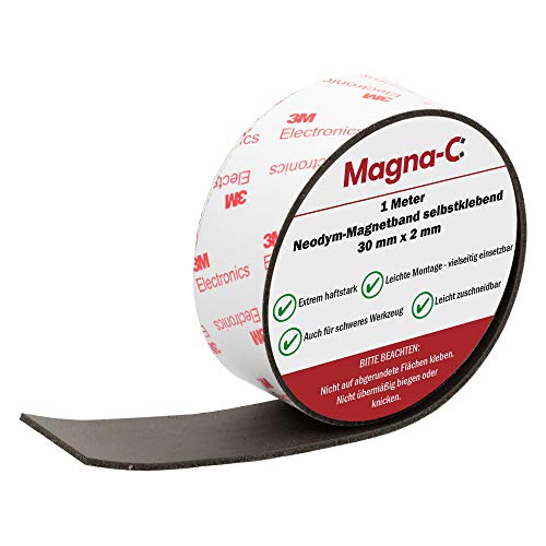 Cinta magnética autoadhesiva de neodimio, extremadamente adhesiva, longitud: 1 m, ancho: 30 mm, también adecuada para herramientas pesadas.