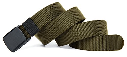 Cinturón Veasti de lienzo, estilo militar, totalmente ajustable con hebilla de color negro y punta, 129,5 cm de largo 3,8 cm de ancho 130cm Olive Medium
