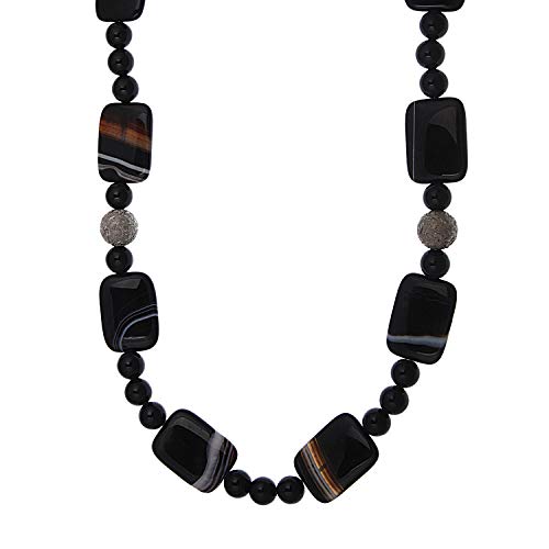 Collar de mujer con rayas de ágata y ónice, negro, 96 cm de largo, cadena de piedras preciosas infinitas