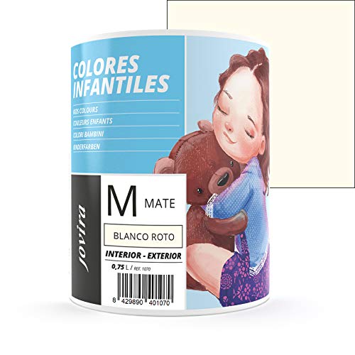 COLORES INFANTILES Pintura plástica ecológica sin olor e hipoalergénica de acabado mate y luminoso. (750 ML, BLANCO ROTO)