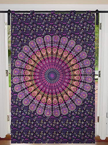 Cortinas indias con diseño de mandala de pavo real para colgar en la puerta, cortina de algodón para colgar en la pared, cortina grande de 125 cm x 208 cm