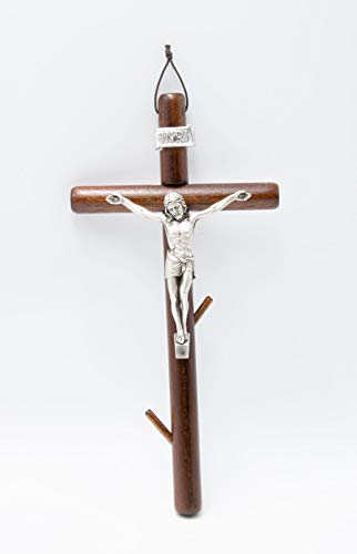 Crucifijo de madera – De pared – Cristo chapado en plata 999 – Producto en Umbria Italia – 22 x 12 cm
