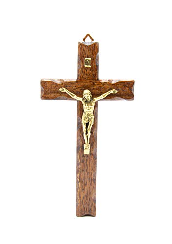 Crucifijo de madera - De pared - Cristo latonado - Fabricado en Umbria Italy - (32 x 18 cm)