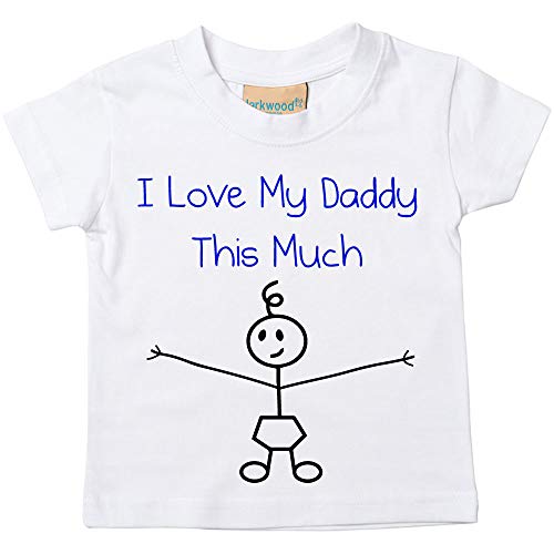 De Niño I Love MY Papá This Much Camiseta Bebé Niño Pequeño Infantil Disponible en Tallas 0-6 Meses to 14-15 Years Son Stick Person Día del Padre - Blanco, 24-36 Months