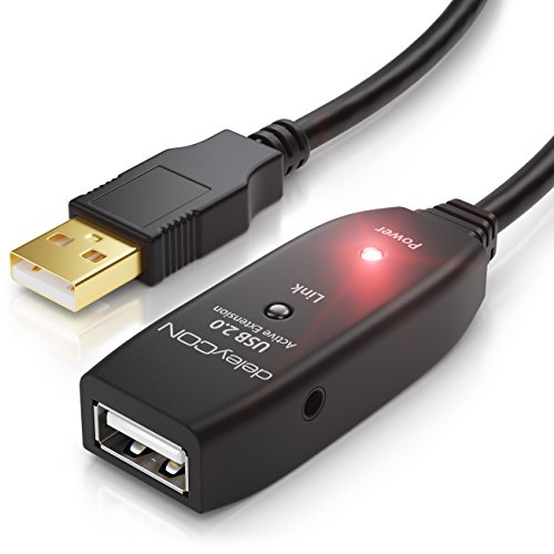 deleyCON 10m Cable de Extensión USB 2.0 Cable Repetidor con Señal de Amplificación Activa de Salida USB Tipo A Macho a Entrada Tipo A Hembra - Negro