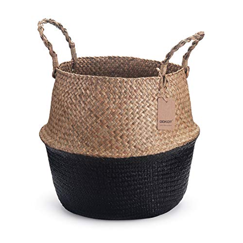 DOKOT Cesta Mimbre Decoracion Naturales Cesta para Plantas Almacenaje Macetas Seagrass (38 x 34 cm, Negro) DOKOT Cesta Mimbre Decoracion Naturales Cesta para Plantas Almacenaje Macetas Seagrass (38 x 34 cm, Negro)