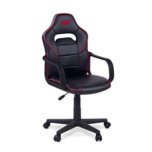 DRW, Sillon Gaming, Silla de Escritorio, Estudio o Despacho, Acabado en Negro y Rojo, Medidas: 60 cm (Ancho) x 60 cm (Fondo) x 98-108 cm (Alto)