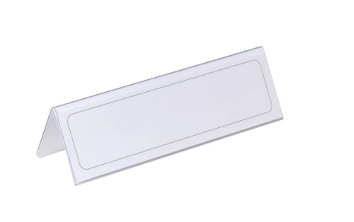Durable 805219 Placa de identificación de la mesa 61/122 x 210 mm, transparente con incrustación de papel blanco, 25 piezas