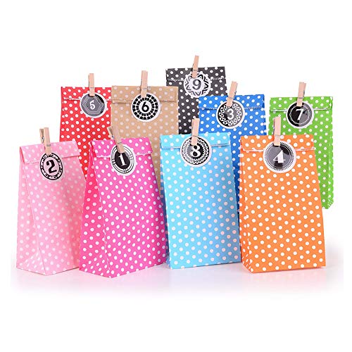 EKKONG Bolsas Regalo de Papel Kraft, 24 Calendario de Adviento de Bricolaje con Pegatinas de 1-24 Números y 24 Clips de Madera, para Fiestas de Niños Dulces Boda Cumpleaños EKKONG Bolsas Regalo de Papel Kraft, 24 Calendario de Adviento de Bricolaje con Pegatinas de 1-24 Números y 24 Clips de Madera, para Fiestas de Niños Dulces Boda Cumpleaños