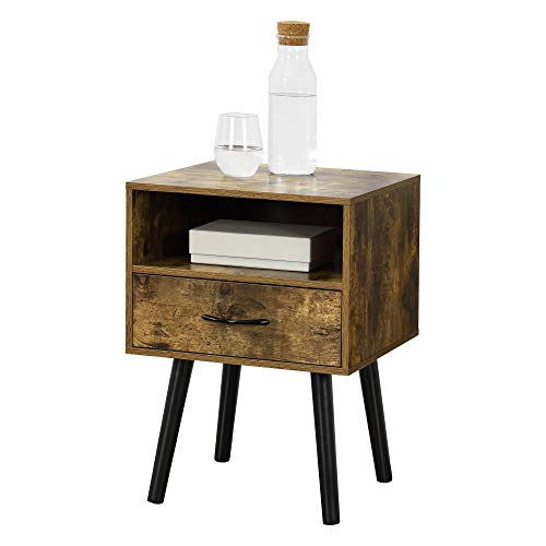 [en.casa] Mesa de Noche con Cajón y con Compartimiento Gävle 54 x 40 x 30 cm Mesita de Noche Mesilla Mesa de café Auxiliar Armario para Almacenar Tono de Madera Oscura