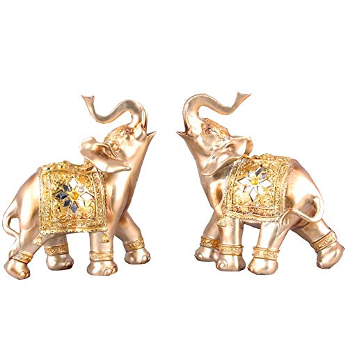 Estatuas de elefantes para decoración del hogar, juego de 2 figuras de animales, elefantes de la suerte, adornos artesanales hechos a mano, cumpleaños, inauguración de la casa, regalo de boda, decora