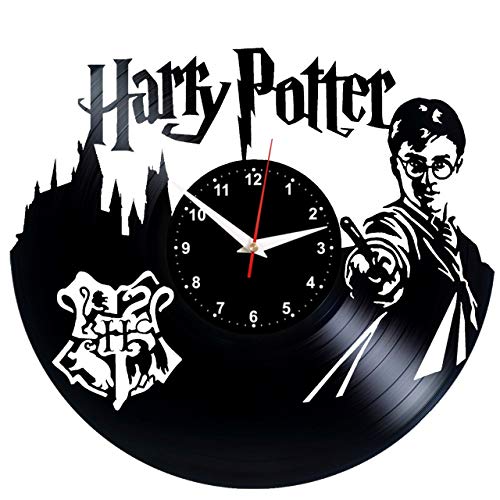 EVEVO Harry Potter - Reloj de pared de vinilo de Harry Potter, diseño vintage de silueta de disco de vinilo hecho a mano, regalo para el hogar, decoración interior