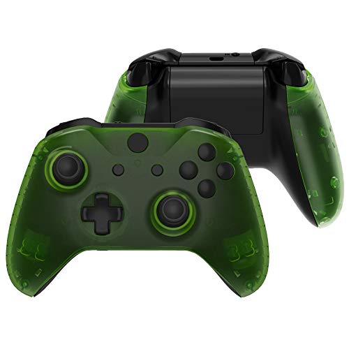 eXtremeRate Carcasa para Xbox One Funda Delantera con Agarre Izquierdo Derecho Protectora de la Placa Cubierta Antideslizante Asa Mango para Mando de Xbox One S/X-Model 1708(Verde Transparente)