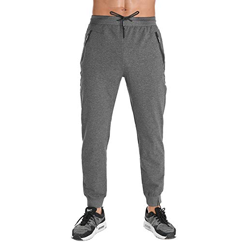 FEDTOSING - Pantalones largos de deporte para hombre, de algodón, con cremallera, bolsillos gris oscuro L