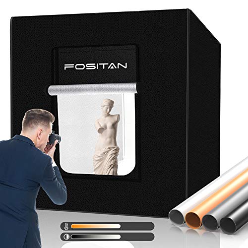 FOSITAN Foto Estudio Luz Box 80x80x80cm Estudio de fotografía LED 3200-5500K de con 2X 168 Luces Brillo Ajustable LED, 5 Fondos de Colores (negro, azul, blanco, rojo, gris) para fotografía profesional