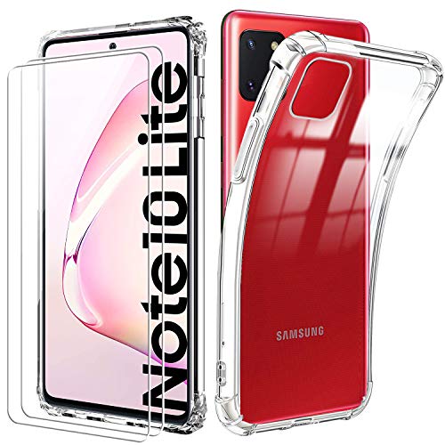 Funda para Samsung Galaxy Note 10 Lite con Dos Cristal Templado Protector de Pantalla,Suave TPU Transparente Silicona Anti Caída Protectora Carcasa para Samsung Galaxy Note 10 Lite (6.7 Pulgadas)