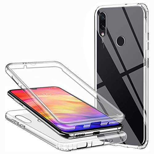 Funda Xiaomi Redmi Note 7/Redmi Note 7 Pro, Transparente 360 Grados Delantera Trasera Carcasa Ultra-Delgado Resistente Anti-Arañazos Anti-Choques TPU Silicona Suave + PC Dura Doble Cara Protectora