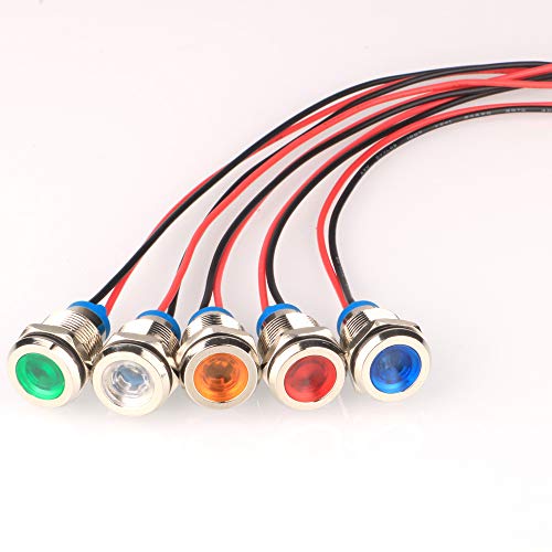 Gebildet 5Pcs 12 mm LED Indicador de Metal 220 V Luz Lámpara de Señal Impermeable (Verde/Naranja/Rojo/Azul/Blanco)